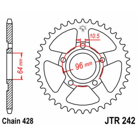 Corona JT SPROCKETS acero estándar 242 - Paso 428 - motoscamaralweb.com