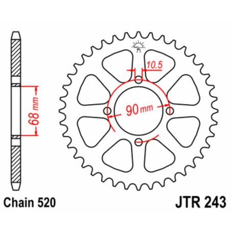 Corona JT SPROCKETS acero estándar 243 - Paso 520 - motoscamaralweb.com
