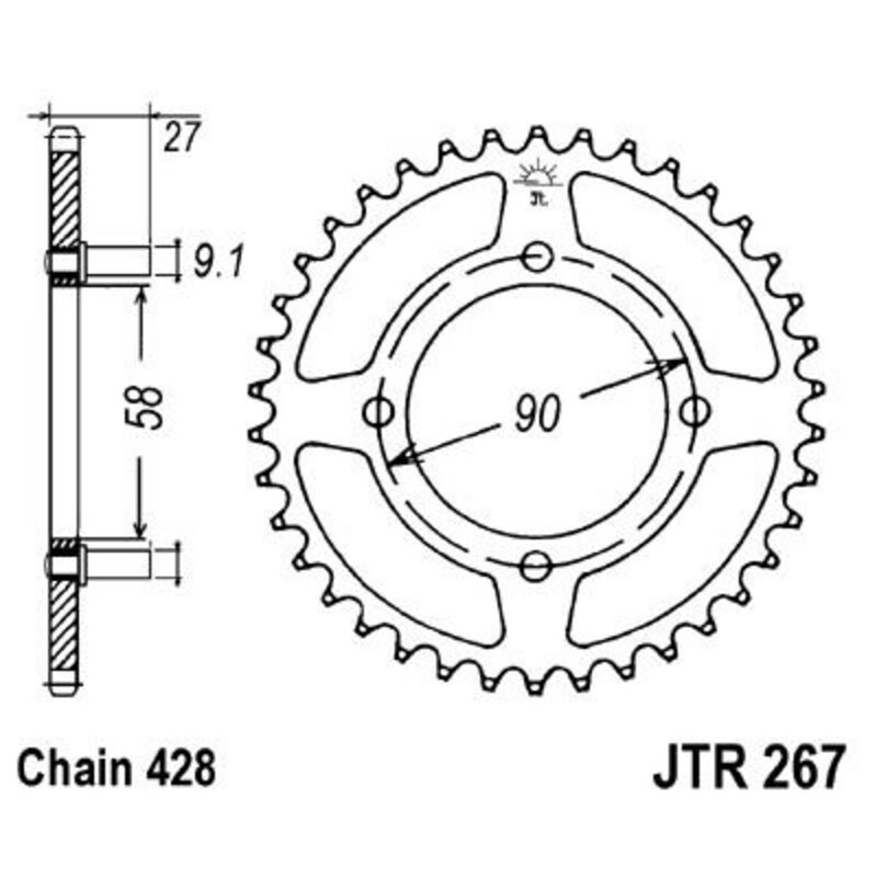Corona JT 267 de acero con 39 dientes - motoscamaralweb.com Corona JT 267 de acero con 39 dientes - motoscamaralweb.com
