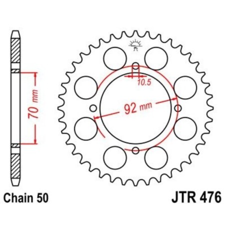 Corona JT 476 de acero con 43 dientes - motoscamaralweb.com
