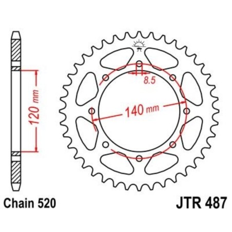 Corona JT 487 de zinc negro con 43 dientes - motoscamaralweb.com