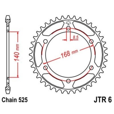 Corona JT 6 de zinc negro con 42 dientes - motoscamaralweb.com