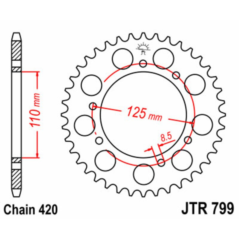 Corona JT SPROCKETS acero estándar 799 - Paso 420 - motoscamaralweb.com Corona JT SPROCKETS acero estándar 799 - Paso 420 - motoscamaralweb.com