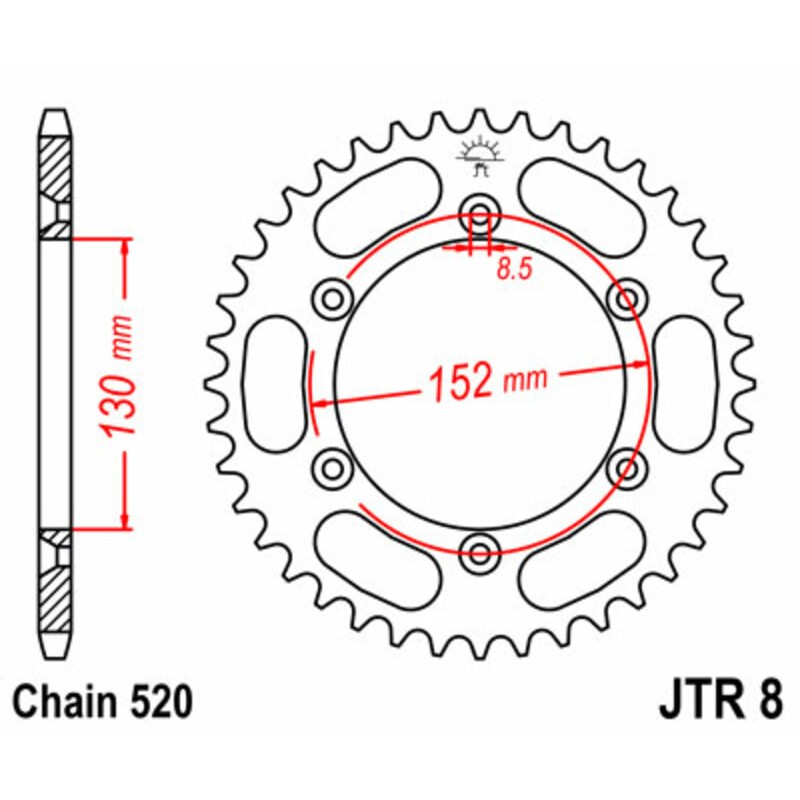 Corona JT SPROCKETS acero estándar 8 - Paso 520 - motoscamaralweb.com Corona JT SPROCKETS acero estándar 8 - Paso 520 - motoscamaralweb.com