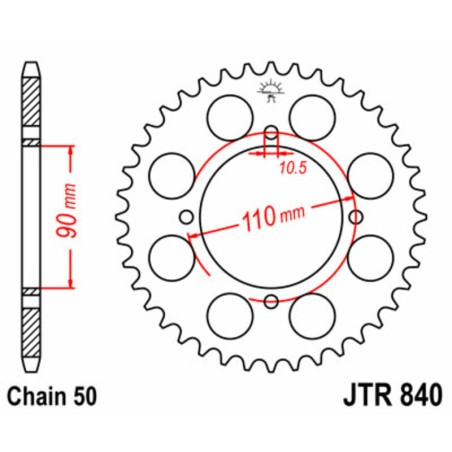 Corona JT SPROCKETS acero estándar 840 - Paso 530 - motoscamaralweb.com