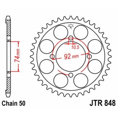 Corona JT SPROCKETS acero estándar 848 - Paso 530 - motoscamaralweb.com