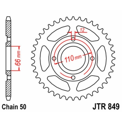Corona JT SPROCKETS acero estándar 849 - Paso 530 - motoscamaralweb.com