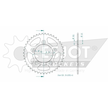 Corona ESJOT acero 50-32152 43 dientes - motoscamaralweb.com