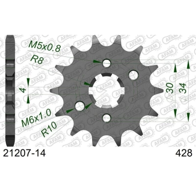 Piñón AFAM acero estándar 21207 - Paso 428 - motoscamaralweb.com