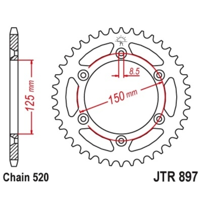Corona JT 897 de acero con 52 dientes paso 520 autolimpiable - motoscamaralweb.com