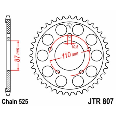 Corona JT SPROCKETS acero estándar 807 - Paso 525 - motoscamaralweb.com