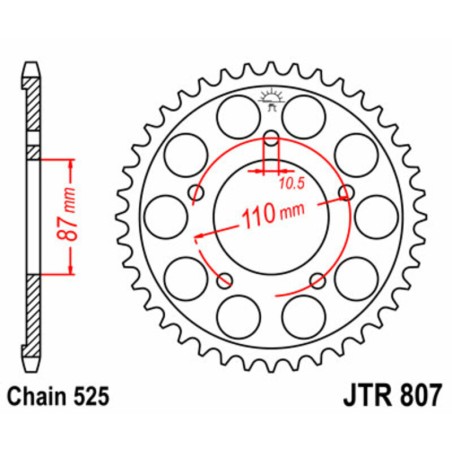 Corona JT SPROCKETS acero estándar 807 - Paso 525 - motoscamaralweb.com