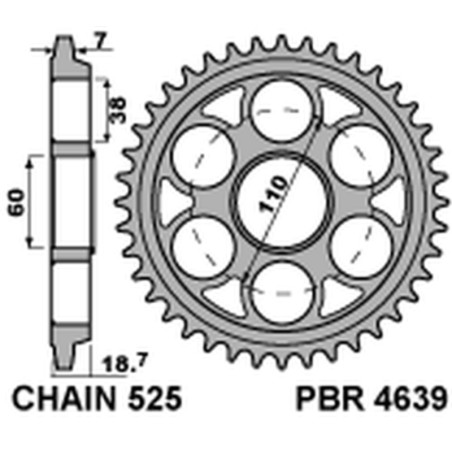 Corona PBR acero C45 templado 4639 - 525 - motoscamaralweb.com