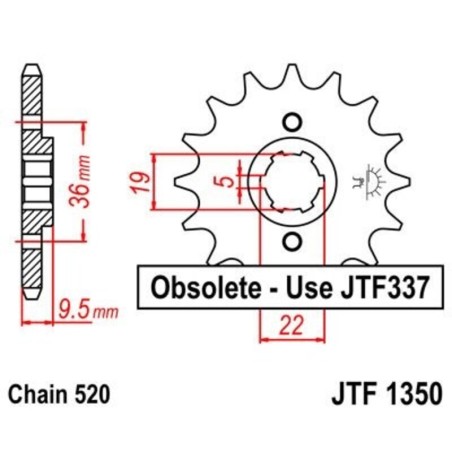 Piñon JT 1350 de acero con 13 dientes - motoscamaralweb.com