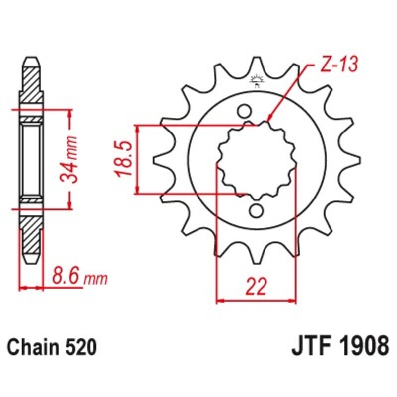 Piñón JT 1908 de acero con 15 dientes - motoscamaralweb.com
