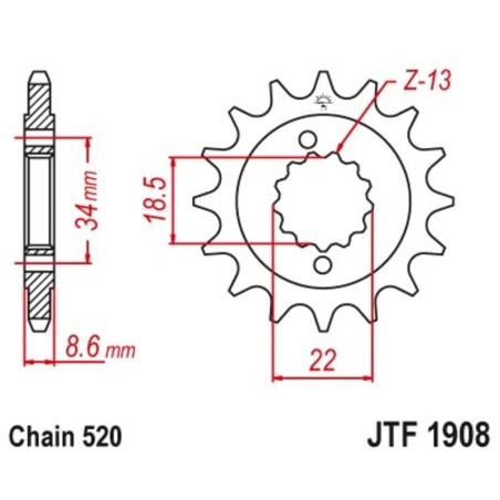 Piñón JT 1908 de acero con 15 dientes - motoscamaralweb.com