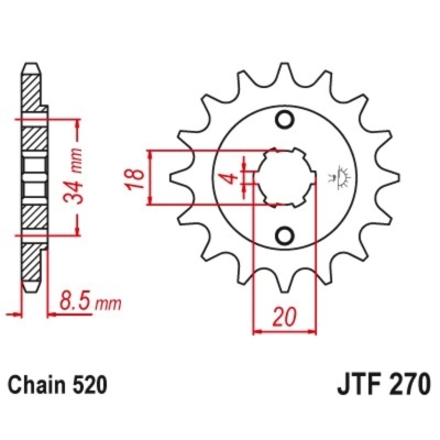 Piñón JT 270 de acero con 12 dientes GOES 125 / Honda 125 - motoscamaralweb.com
