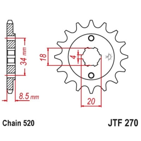 Piñón JT 270 de acero con 12 dientes GOES 125 / Honda 125 - motoscamaralweb.com