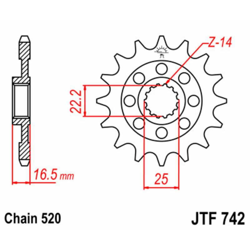 Piñón JT SPROCKETS acero estándar 742 - Paso 520 - motoscamaralweb.com Piñón JT SPROCKETS acero estándar 742 - Paso 520 - motoscamaralweb.com
