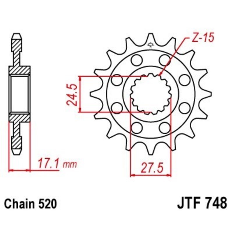 Piñón JT 748 de acero con 15 dientes - motoscamaralweb.com Piñón JT 748 de acero con 15 dientes - motoscamaralweb.com