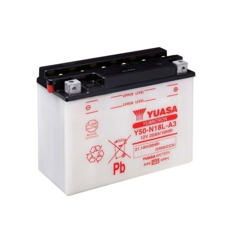 Batería YUASA Y50-N18L-A3 Dry charged (sin electrolito) - motoscamaralweb.com Batería YUASA Y50-N18L-A3 Dry charged (sin electrolito) - motoscamaralweb.com