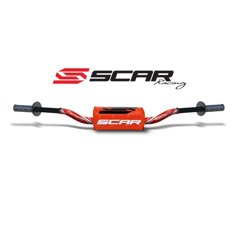Manillar SCAR O² Color McGrath/Short Ø28.6mm - Rojo / Protector naranja - motoscamaralweb.com Manillar SCAR O² Color McGrath/Short Ø28.6mm - Rojo / Protector naranja - motoscamaralweb.com