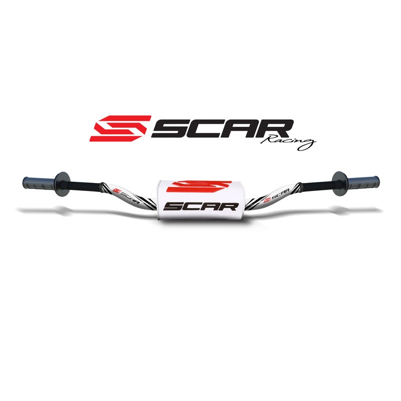 Manillar SCAR O² Color High Ø28.6mm - Blanco / Protector negro - motoscamaralweb.com Manillar SCAR O² Color High Ø28.6mm - Blanco / Protector negro - motoscamaralweb.com