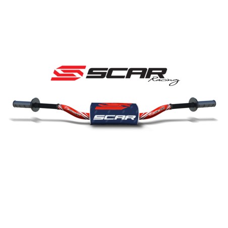 Manillar SCAR O² Color High Ø28.6mm - Rojo / Protector azul oscuro - motoscamaralweb.com