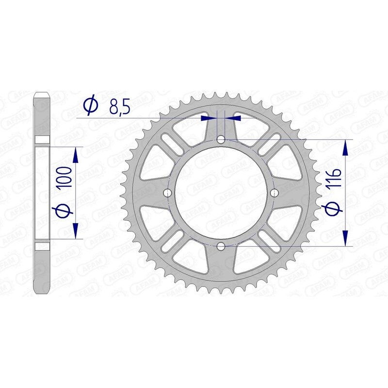 Corona AFAM aluminio 17105 - Paso 428 - motoscamaralweb.com Corona AFAM aluminio 17105 - Paso 428 - motoscamaralweb.com