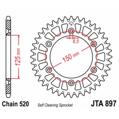 Corona JT 897 de aluminio con 40 dientes - motoscamaralweb.com