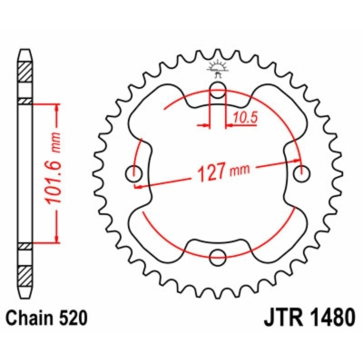 Corona JT SPROCKETS acero estándar 1480 - Paso 520 - motoscamaralweb.com