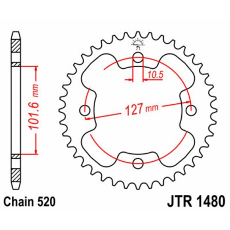 Corona JT SPROCKETS acero estándar 1480 - Paso 520 - motoscamaralweb.com