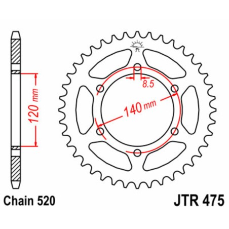 Corona JT SPROCKETS acero estándar 475 - Paso 520 - motoscamaralweb.com