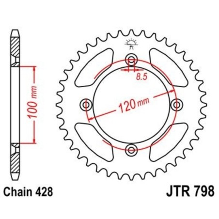 Corona JT 798 de acero con 44 dientes - motoscamaralweb.com