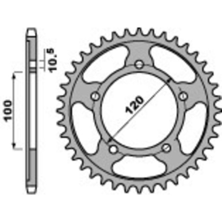 Corona PBR acero C45 estándar 4447 - 525 - motoscamaralweb.com