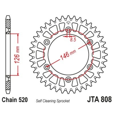 Corona JT Aluminio negro JT 808 con 49 dientes - motoscamaralweb.com