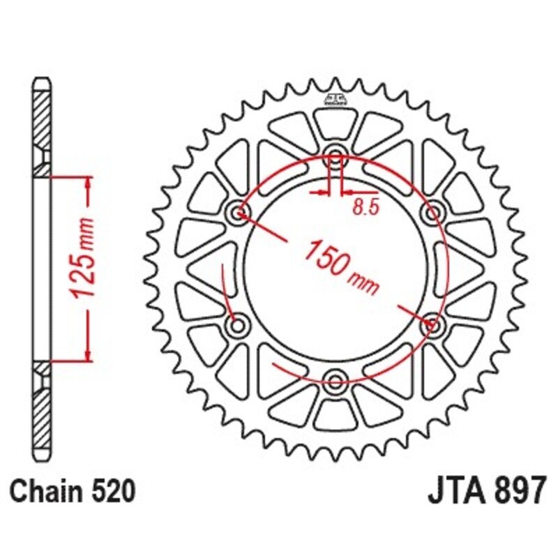 Corona JT SPROCKETS Racelite aluminio negro 897 - 520 - motoscamaralweb.com Corona JT SPROCKETS Racelite aluminio negro 897 - 520 - motoscamaralweb.com