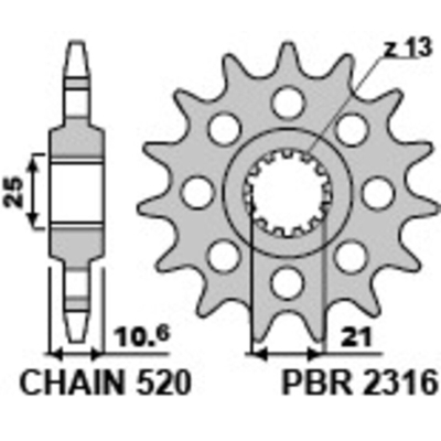 Piñón PBR acero estándar 2316 - 520 - motoscamaralweb.com