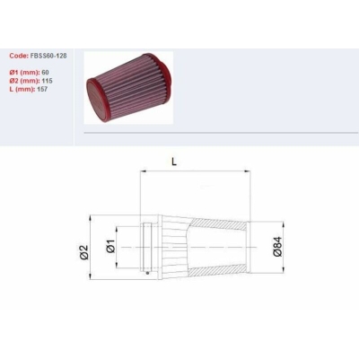 Filtro de aire BMC universal cónico Ø60mm x 128mm - motoscamaralweb.com