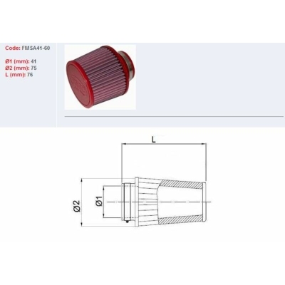 Filtro de aire BMC universal cónico Ø41mm x 60mm - motoscamaralweb.com