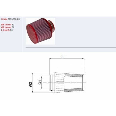Filtro de aire BMC universal cónico Ø50mm x 85mm - motoscamaralweb.com