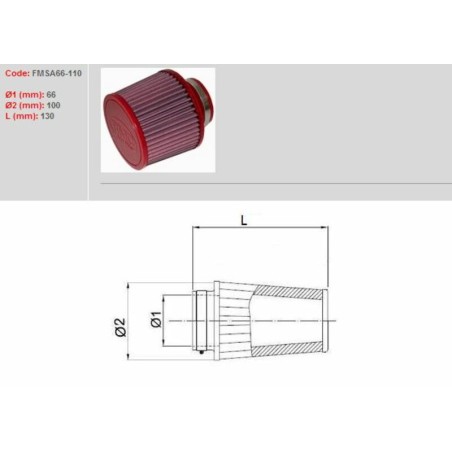 Filtro de aire BMC universal cónico Ø66mm x 110mm - motoscamaralweb.com