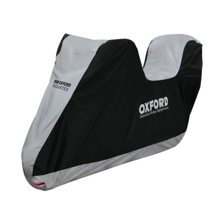 Funda cubremoto para exterior OXFORD Aquatex - Moto / Scooter con baúl - Negro / Plata - XL - motoscamaralweb.com