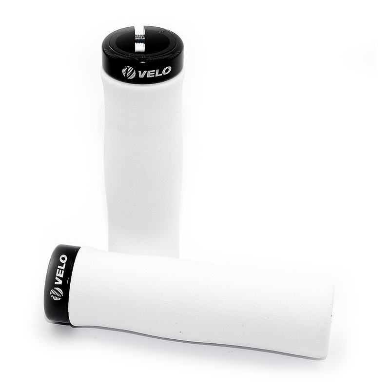 Par puños bici espuma EVA ultraligera VELO Blancos/abrazadera negra. Sujeción lock-on 1 tornillo - motoscamaralweb.com Par puños bici espuma EVA ultraligera VELO Blancos/abrazadera negra. Sujeción lock-on 1 tornillo - motoscamaralweb.com