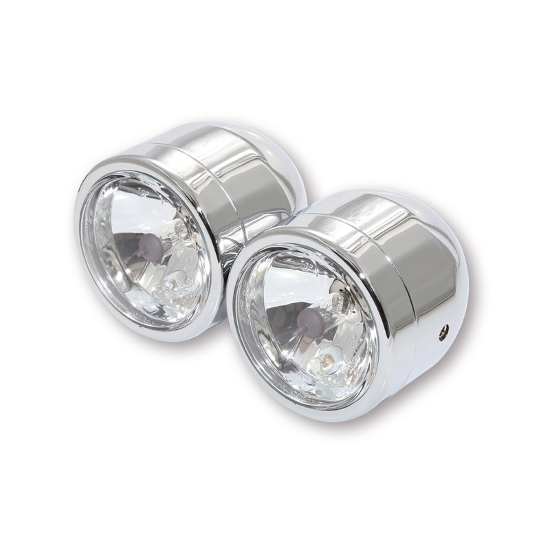 Juego de 2 faros cromados SHIN YO. luz de carretera + luz de cruce - motoscamaralweb.com Juego de 2 faros cromados SHIN YO. luz de carretera + luz de cruce - motoscamaralweb.com