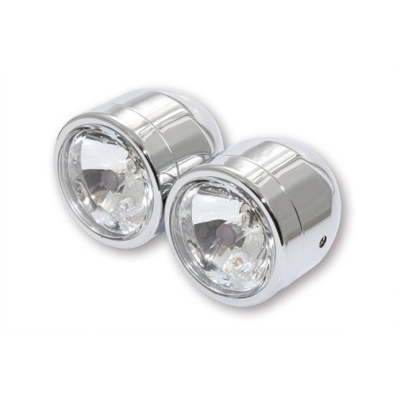 Juego de 2 faros cromados SHIN YO. luz de carretera + luz de cruce - motoscamaralweb.com