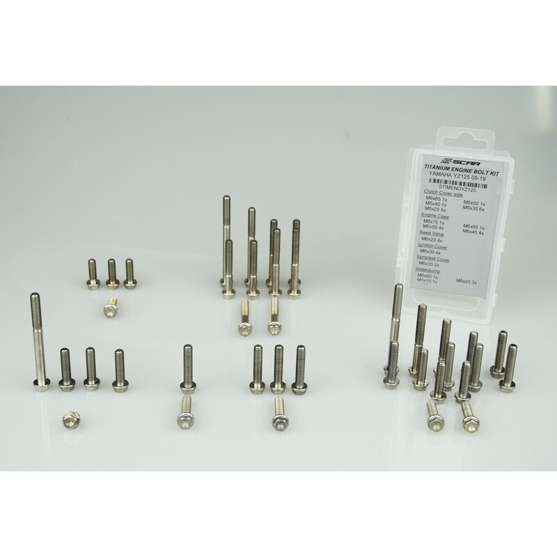 Kit de tornillos de titanio para motor SCAR - motoscamaralweb.com Kit de tornillos de titanio para motor SCAR - motoscamaralweb.com