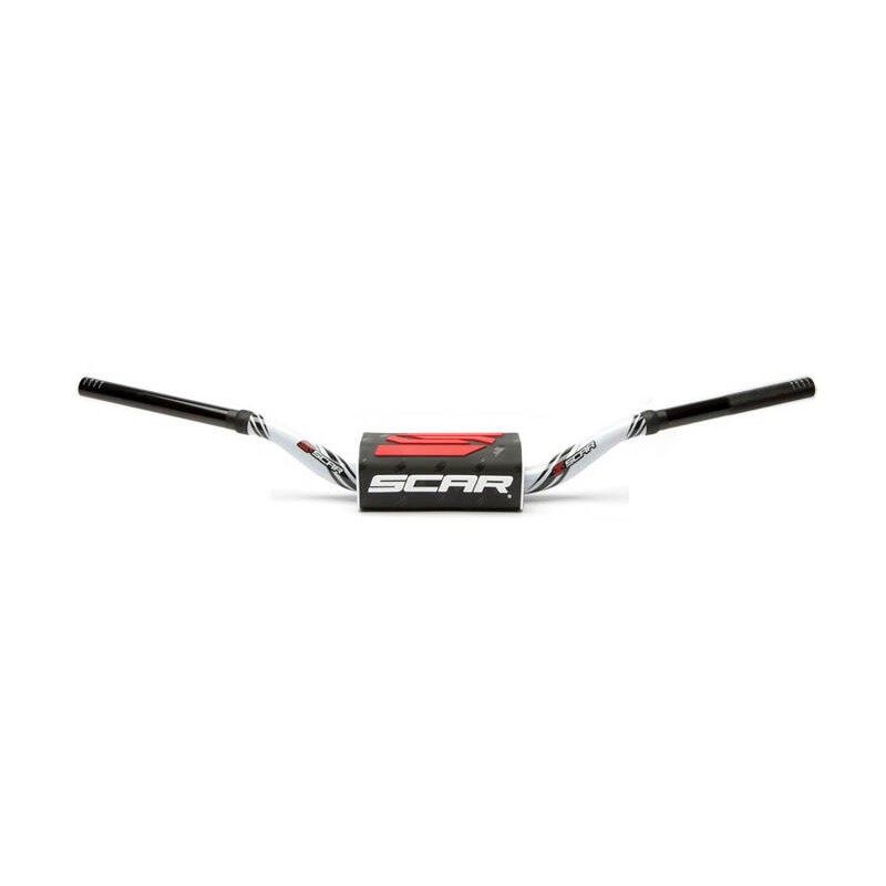 Manillar SCAR O² Color Low 65/85 Ø28.6mm - Blanco / Protector negro - motoscamaralweb.com Manillar SCAR O² Color Low 65/85 Ø28.6mm - Blanco / Protector negro - motoscamaralweb.com