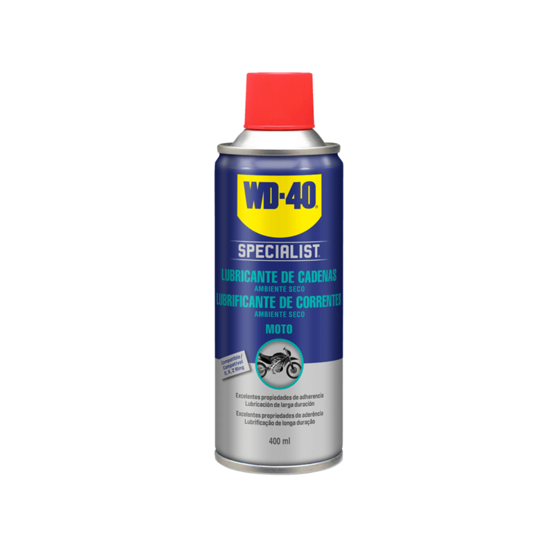 Lubricante de cadena WD-40 Specialist Moto condiciones secas - Spray 400ml - motoscamaralweb.com Lubricante de cadena WD-40 Specialist Moto condiciones secas - Spray 400ml - motoscamaralweb.com