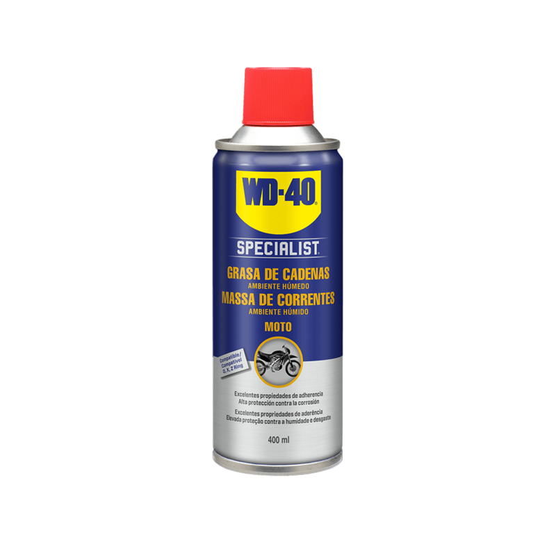 Grasa blanca para cadena WD-40 Specialist Moto condiciones húmedas - Spray 400 ml - motoscamaralweb.com Grasa blanca para cadena WD-40 Specialist Moto condiciones húmedas - Spray 400 ml - motoscamaralweb.com